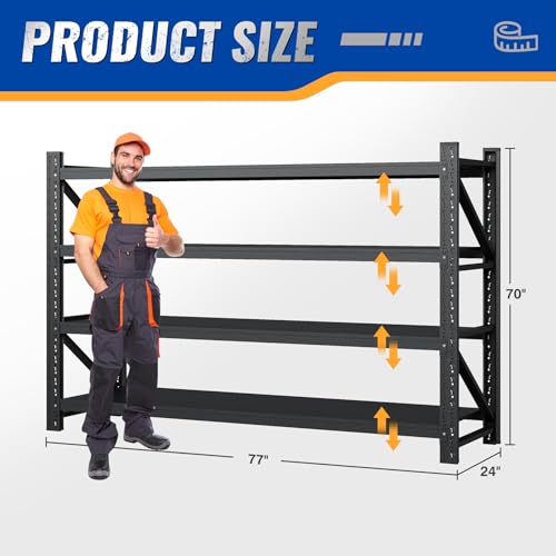 77" W Storage Shelves 9000lbs Garage Metal Shelving Heavy Duty Garage Shelves Adjustable Storage Shelves for Industrial