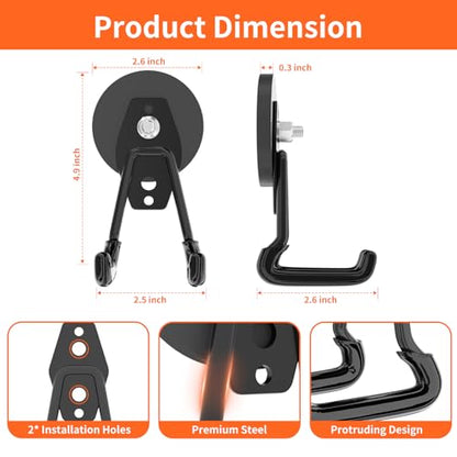 Strong Magnetic Hooks Heavy Duty Upgraded Large Magnets with Hooks Magnetic Garage Hooks for Hanging Shovel (4 Count)