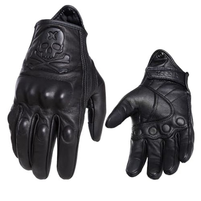 Goatskin Leather Motorcycle Motorbike Powersports Racing Gloves Reflective Skull Touchscreen for Men and Women Model