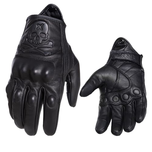 Goatskin Leather Motorcycle Motorbike Powersports Racing Gloves Reflective Skull Touchscreen for Men and Women Model