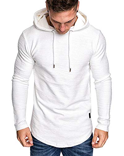 Mens Fashion Athletic Hoodies Sport Sweatshirt Solid Color Fleece Pullover White 3XL