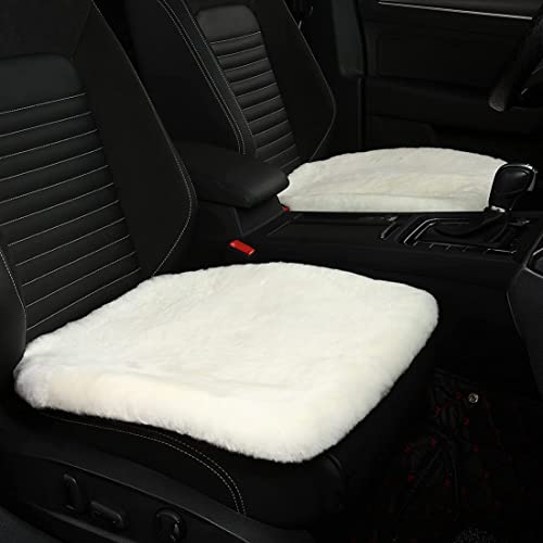 2 Pack White Fuzzy Sheepskin Car Seat Covers for Soft Genuine Wool Cushion (2 Count)