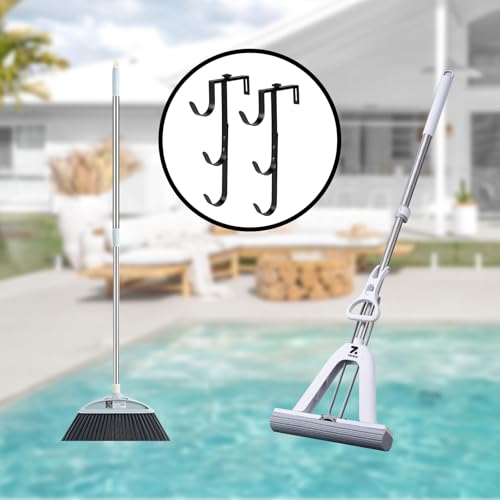 2Pcs Black Pool Pole Hangers Adjustable Pool Fence Hooks for Pool Equipment