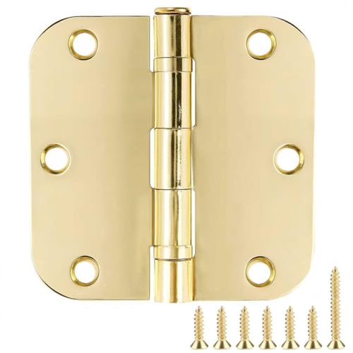 Rounded Door Hinges Polished Brass 3.5 Inch 5 (6 Count)