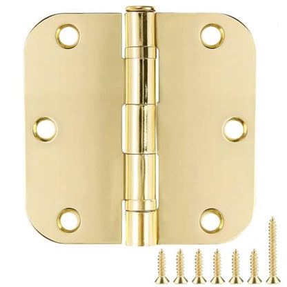 Rounded Door Hinges Polished Brass 3.5 Inch 5 (6 Count)