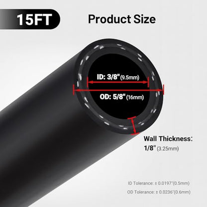 3 8" Heater Hose Coolant Radiator Straight 100PSI SAE 20R3 15FT Black