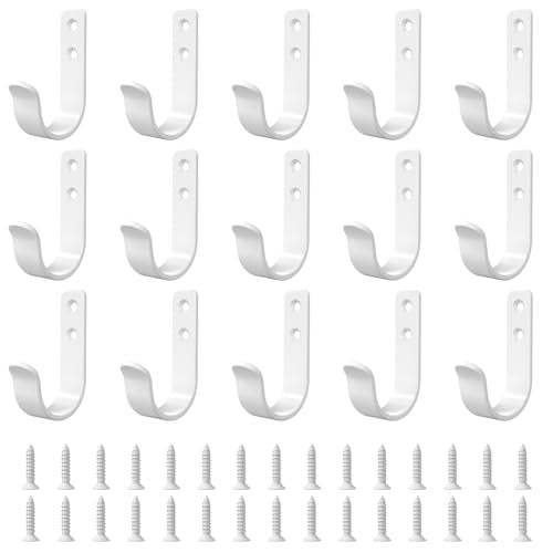 15 Pack White Metal Wall Mount Hooks for Hanging Coats & Towels (15 Count)