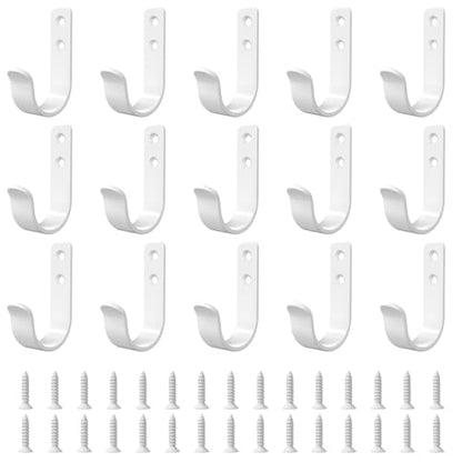 15 Pack White Metal Wall Mount Hooks for Hanging Coats & Towels (15 Count)