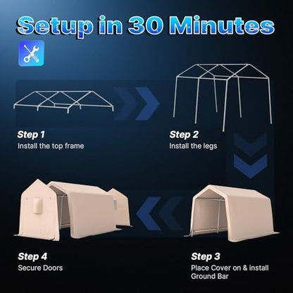 8x14 ft Steel Metal Peak Roof Portable Garage Shelter Storage Shed Carport for Motorcycle