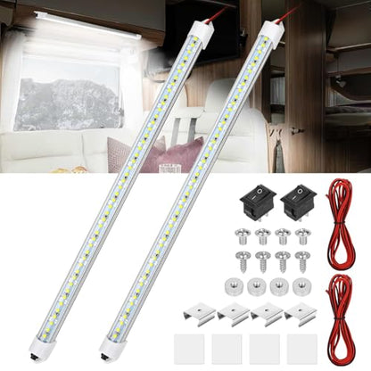 2PC 12V LED Interior Light Bar 6500K 700LM with Switch for RV Van (2 Count)
