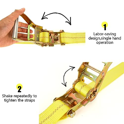 4 Pack 2 Inch Ratchet Straps Heavy Duty 16ft Tie Down Straps Ratchet with Double J Hook (4 Count)