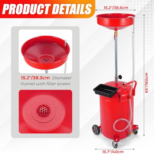 20 Gallon Waste Oil Drain Tank Portable Air Operated Oil Drainer with Adjustable Funnel Height 38