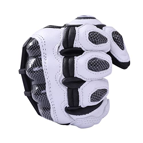 Mens Leather Motorbike Gloves KM046 White