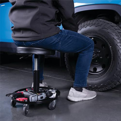 W85008 Pneumatic Rolling Shop Stool Seat Black