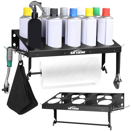 10 Aerosol Spray Can Holder with Paper Towel Holder & 4 Detachable Hooks