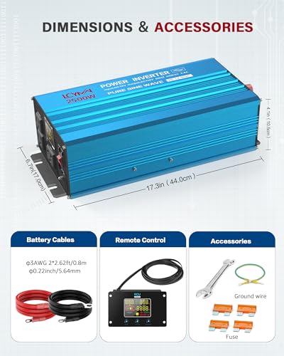 Power Inverter 2500 Watt Pure Sine Wave 12V DC to 110V