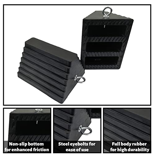 2 Pack Wheel Chocks Rubber Heavy Duty Black with Eyebolt (2 Count)