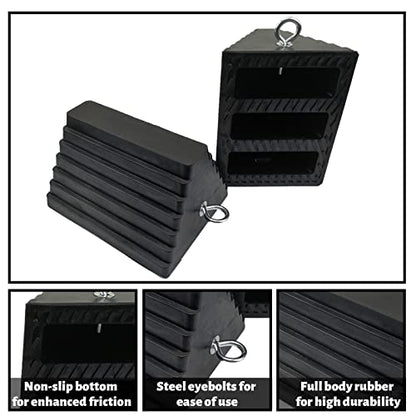 2 Pack Wheel Chocks Rubber Heavy Duty Black with Eyebolt (2 Count)