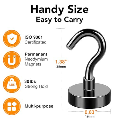 Magnetic Hooks 30Lbs+ Black Heavy Duty Earth Magnets with Hook