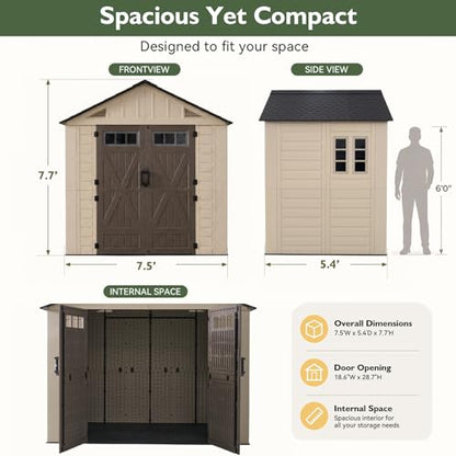 8x6 Ft Outdoor Storage Shed with Lighe & Floor