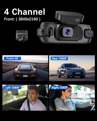 4 Channel Dash Cam Front and Rear 4K 360°View Dash Camera for Cars with GPS