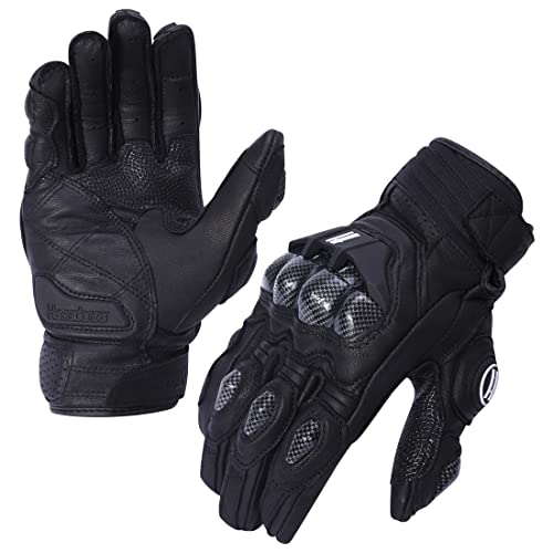 Mens Leather Motorbike Gloves KM046 Black L