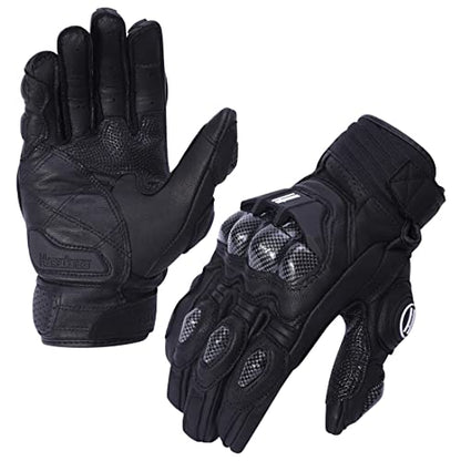 Mens Leather Motorbike Gloves KM046 Black XL