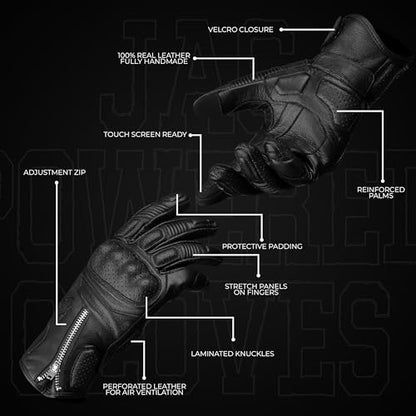 Leather Motorcycle Motorbike Knuckle Protection Powersports Gloves