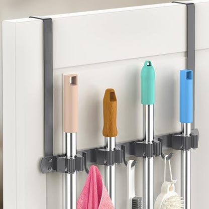 Broom Holder Over The Door with Hooks
