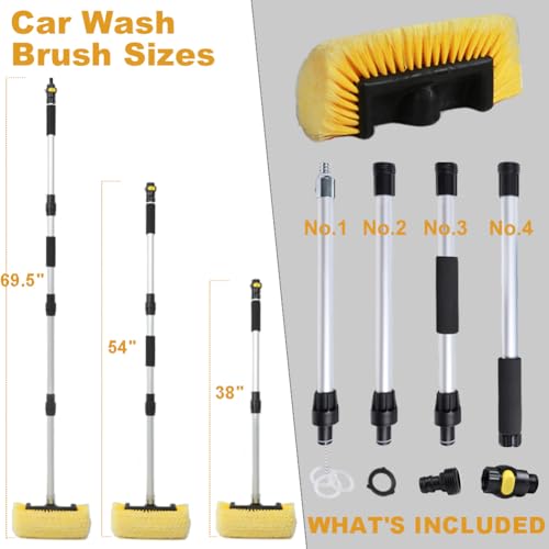 70" RV Wash Brush with Long Handle and 12" Soft Bristle Brush Head