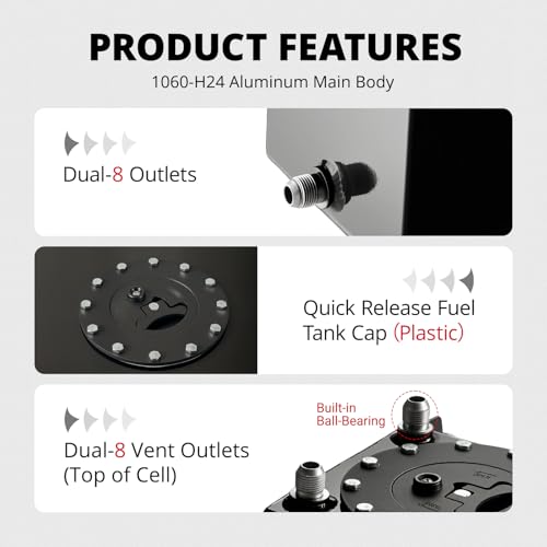 1 Gallon Fuel Cell Gas Tank Aluminum with Cap Street Drift Black