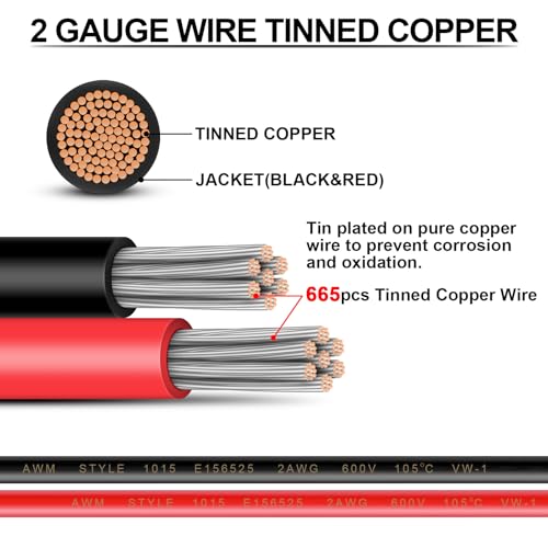 2 Gauge Wire iGreely 10 FT Red & 10 FT Black 2 Gauge Tinned Copper Electrical Wire Cable for Car Automotive Trailer Marine Boat Harness Wiring 2AWG 10Ft (10 Foot)