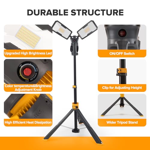 Upgraded】LUTEC 6290Max 11000 Lumen 92W Dimmable LED Work Light with Telescoping Tripod