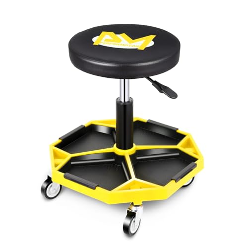 Adjustable Height Pneumatic Garage Seat Rolling Mechanic Stool with Tool Tray Storage