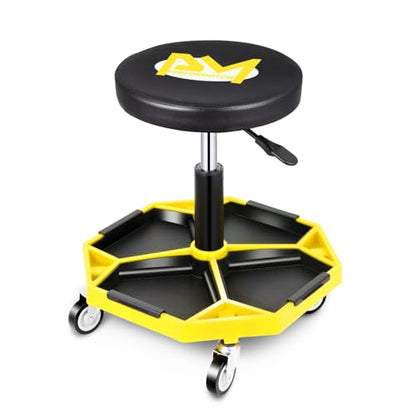 Adjustable Height Pneumatic Garage Seat Rolling Mechanic Stool with Tool Tray Storage