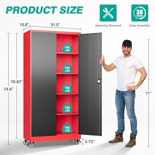 75" Tall Metal Storage Cabinet with Wheels