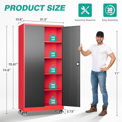 75" Tall Metal Storage Cabinet with Wheels