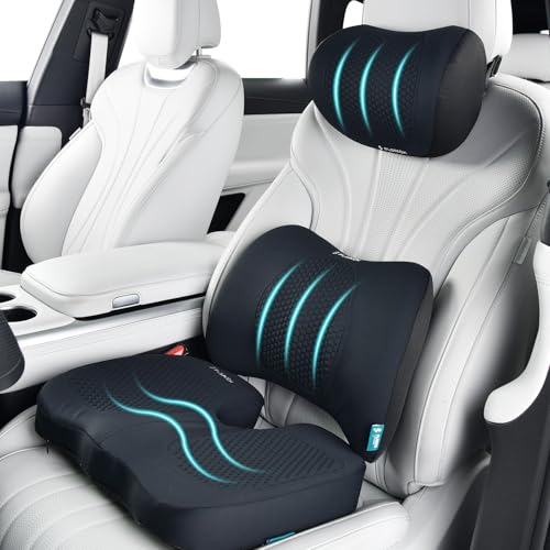 3 PCS Seat Cushion for Carseat Lumbar Support Pillow Car Neck Headrest Pillows Memory Foam Gel Memory Foam Massage Point Seat Pads Pressure Relief Back Cushion for Office Chair