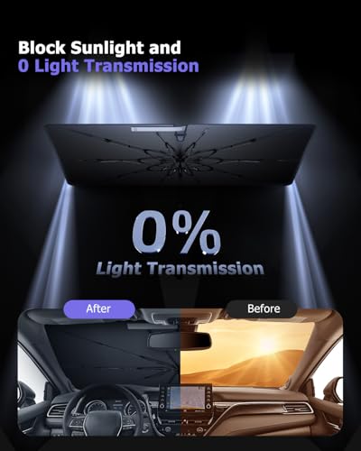 2025 Upgrade Car Windshield Sun Shade Windshield Sunshade Umbrella [Star Fabric] Protect Car from Sun Rays&Heat Damage Keeps Vehicle Cool