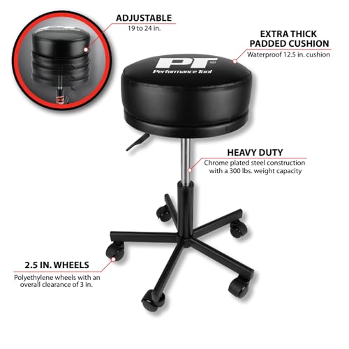 W85033 Pneumatic Rolling Shop Stool with Wheels
