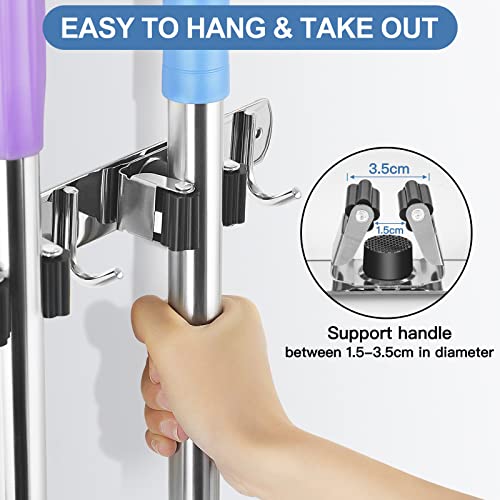 2 Pack Broom Holder Wall Mount Stainless Steel Mop Organizer