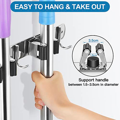 2 Pack Broom Holder Wall Mount Stainless Steel Mop Organizer