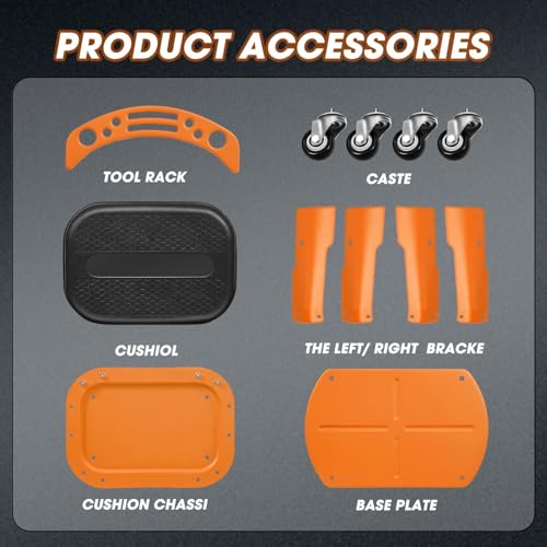 Removable Rolling Garage Stool with Seat Cushion & Tool Tray Plate