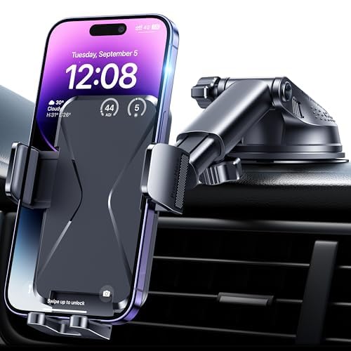 Phone Holder Car Mount for iPhone [Powerful Suction] Phone Mount for Car Dashboard Windshield Air Vent Universal Accessories Automobile Phone Holder Fit iPhone Smartphone Carbon Fiber