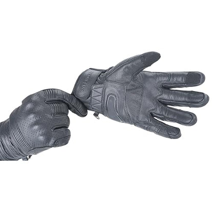 Leather Motorcycle Gloves for Men with Light Tricot Inner Lining Bike Riding Gloves with Fingers and Knuckle Padding with Adjustable Magic Tape Fastener