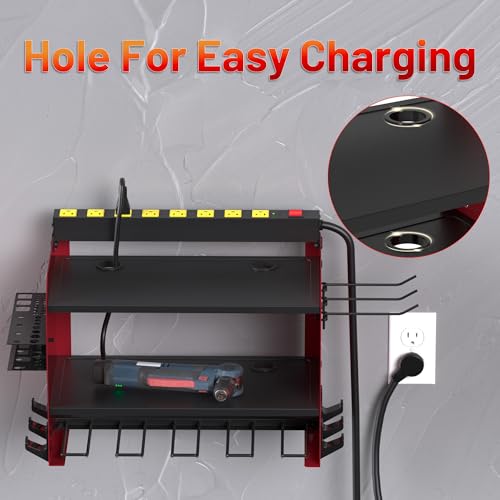 Power Tool Organizer Wall Mount with Charging Station & 8 Outlet