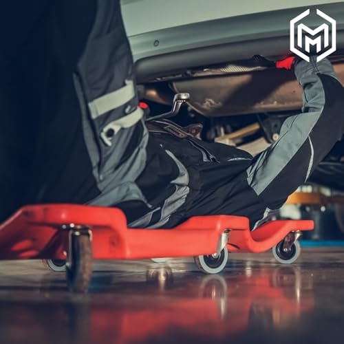 Plastic Rolling Garage Creeper with Padded Headrest 36" Light Weight Automotive Creeper Mechanic Cart with Dual Tool Trays and Noiseless Casters