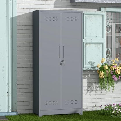 72'' Metal Utility Storage Cabinet with Pegboard & Tool Hanging Bars