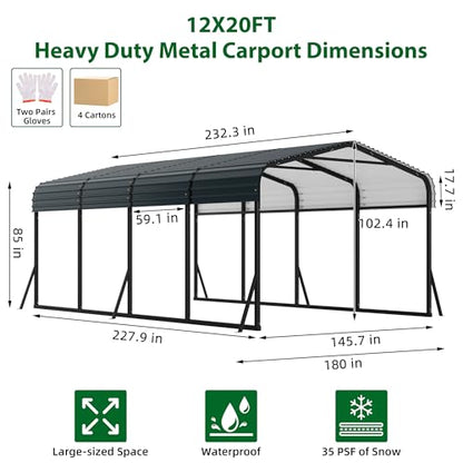 12' x 20' x 8.5' Heavy Duty Metal Carport with Galvanized Steel Roof