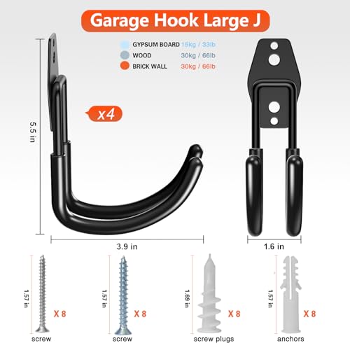 Heavy Duty Garage Hooks 4 Pack